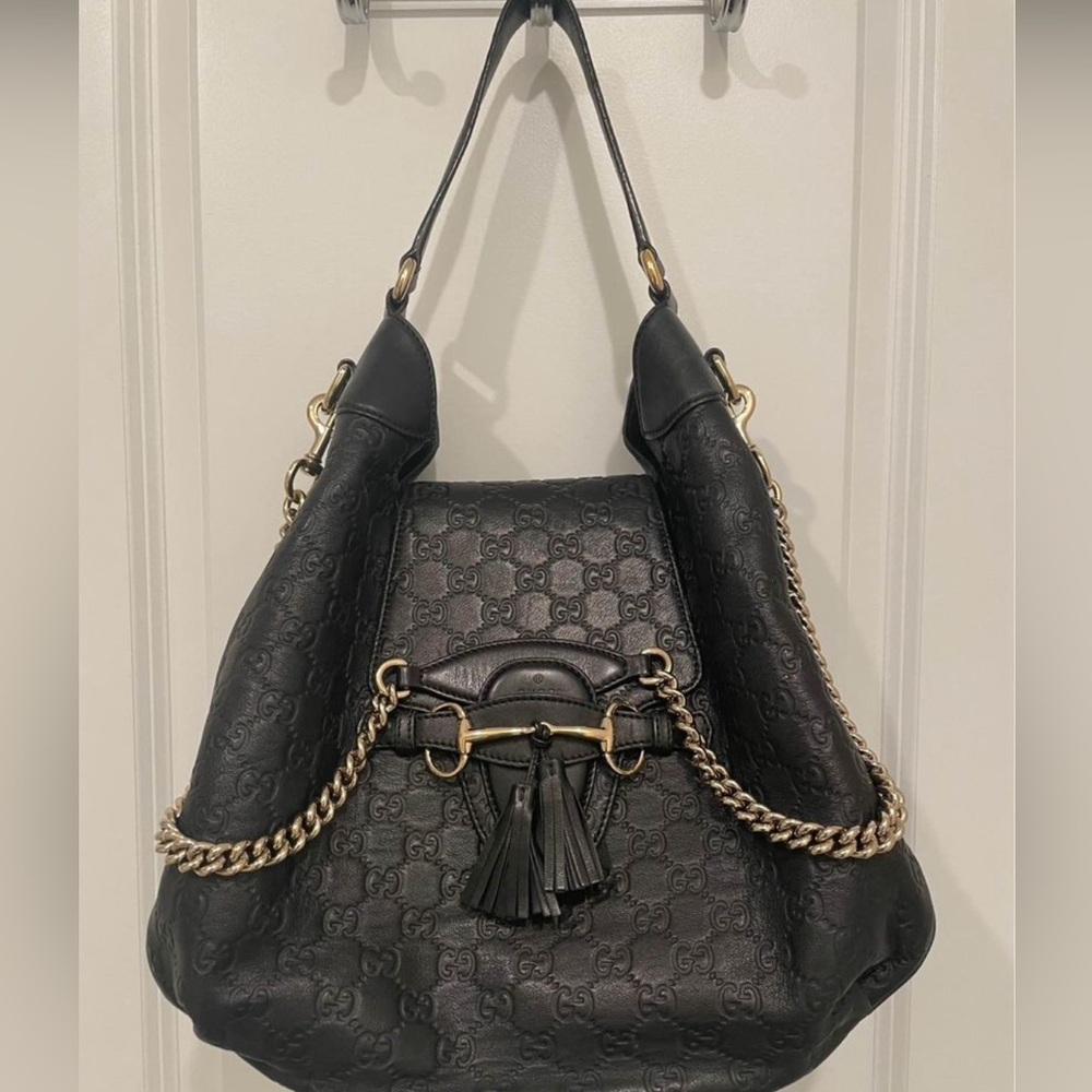 Gucci Emily Guccissima Large Hobo Handbag Black